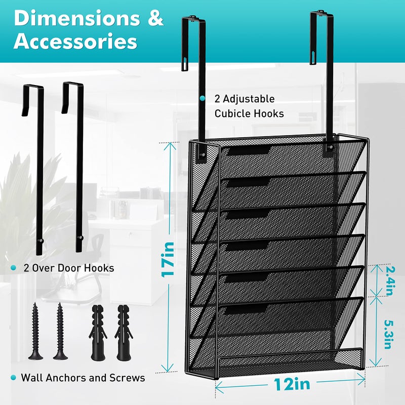 Delifox 7-Compartment Wall Mounted Hanging File Organizer Cubicle Wall File Holder Vertical Document Organizer for Office Home, Black - Image 2